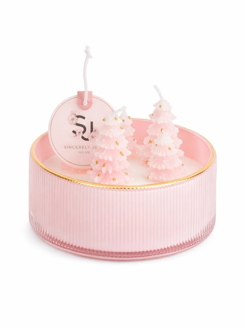 Sincerely Jules Pink Pine Trees Candle in Glass Dish Christmas Holiday Decor NWT